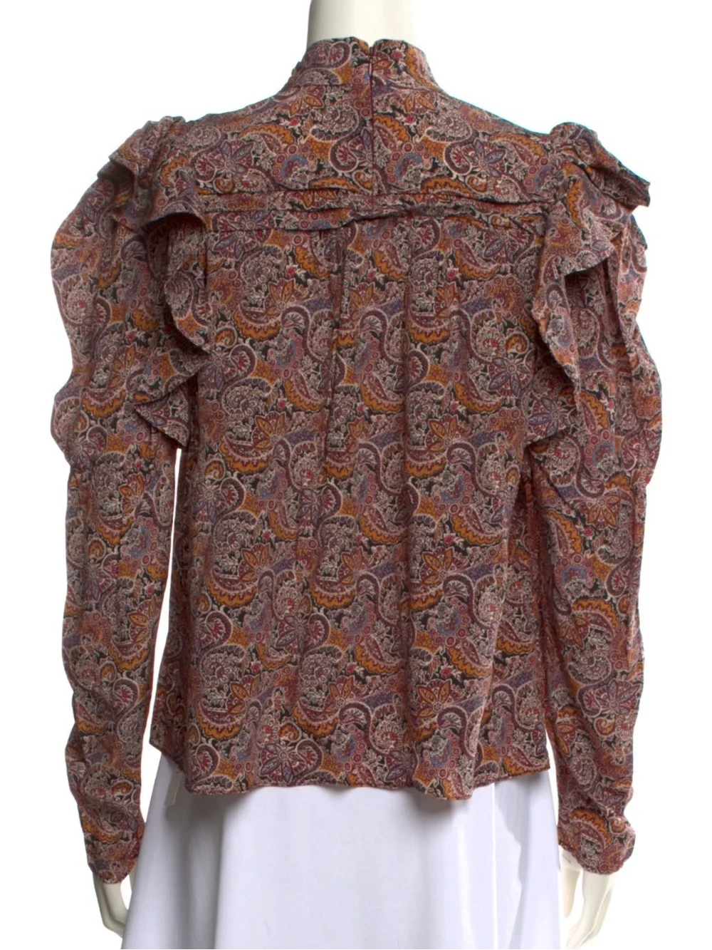 Ulla Johnson Arda 100% Silk Ruffle Top Blouse in Goldenrod/Wine Paisley Medium 8